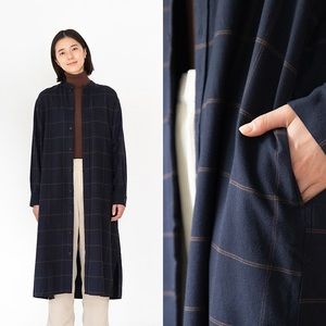 Muji Organic Cotton Flannel Stand Collar Long Sleeves Long Shirt